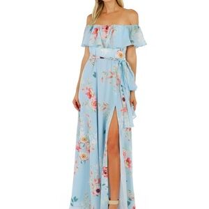 Yumi Kim Blue Floral Off-Shoulder Maxi Dress
